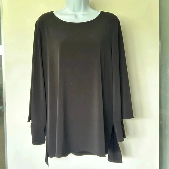 Clara Sun Woo Signature Tunic black hi low peekaboo cuffs Size L - Picture 1 of 8